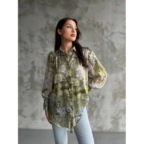 Desenli Dökümlü Saten Gömlek