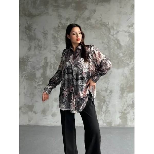 Desenli Dökümlü Saten Gömlek