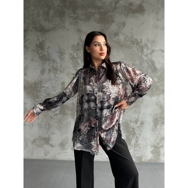 Desenli Dökümlü Saten Gömlek