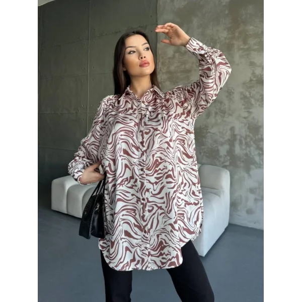 Desenli Dökümlü Saten Gömlek
