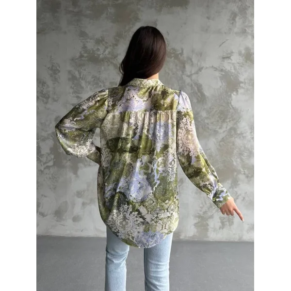 Desenli Dökümlü Saten Gömlek