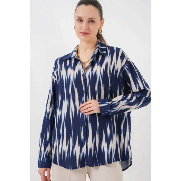 Desenli Oversize Gömlek 20301 - Lacivert