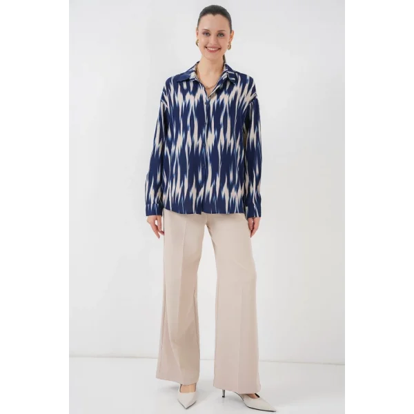 Desenli Oversize Gömlek 20301 - Lacivert