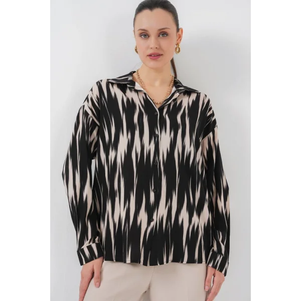 Desenli Oversize Gömlek 20301 - Siyah