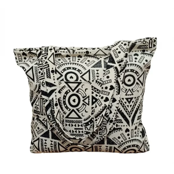 Desenli Piknik ve Deniz Cepli Fermuarlı Çanta - Beyaz