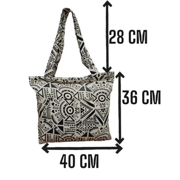 Desenli Piknik ve Deniz Cepli Fermuarlı Çanta - Beyaz