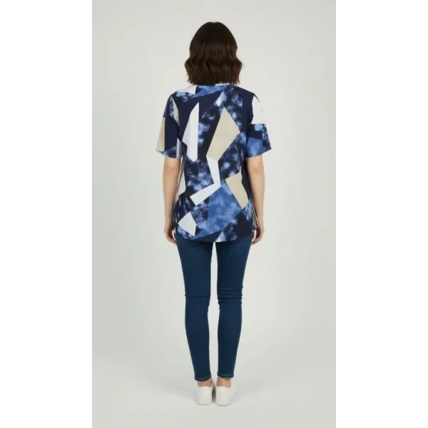 Desenli Püsküllü Viskon Bluz Bebe Yaka Kısa Kollu Big Size Rahat Kesim - Desenli