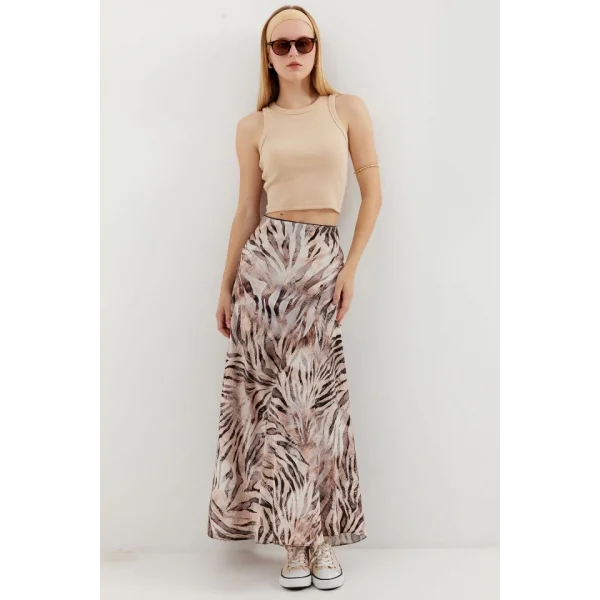 Desenli Saten Etek 15877  Bej