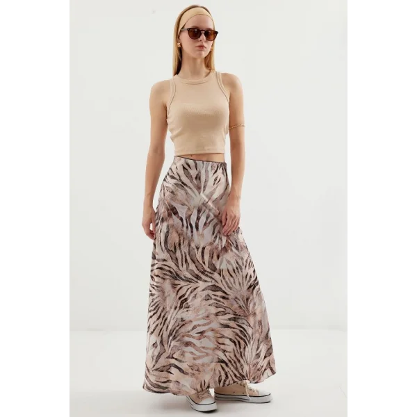 Desenli Saten Etek 15877  Bej