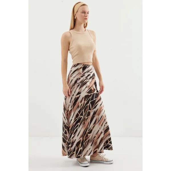 Desenli Saten Etek 15877  Ekru