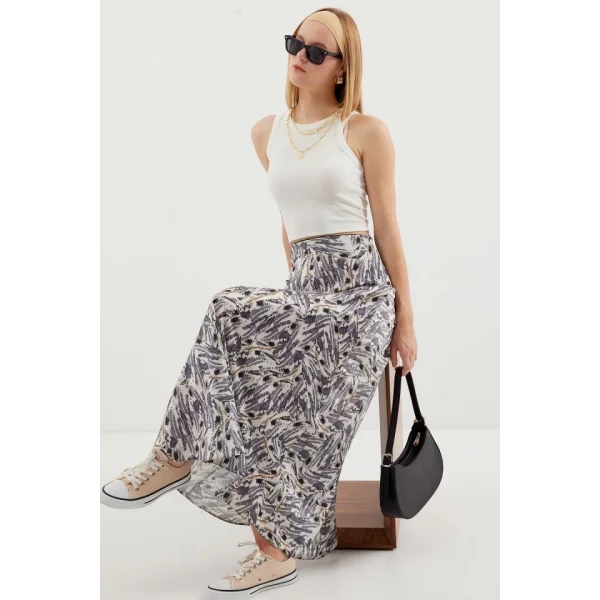 Desenli Saten Etek 15877  Gri