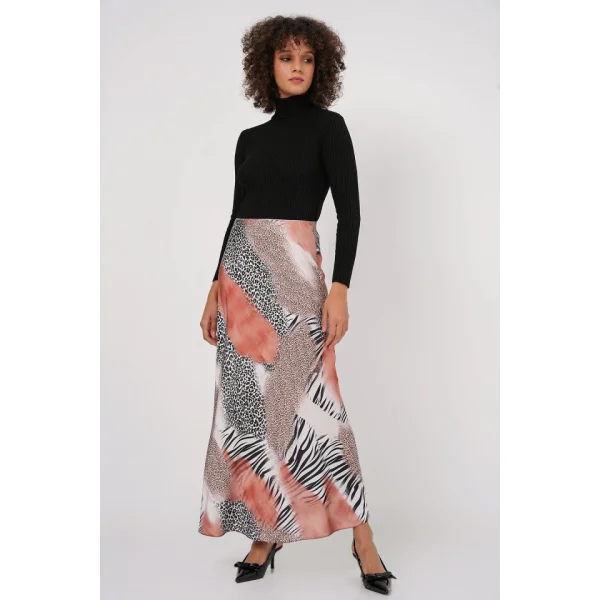 Desenli Saten Etek 15877  Turuncu