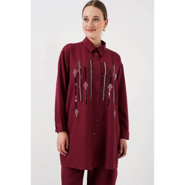Desenli Tunik Pantolon İkili Takım 6720 - Bordo