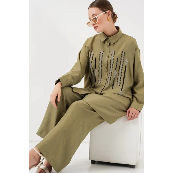 Desenli Tunik Pantolon İkili Takım 6720 - Çağla