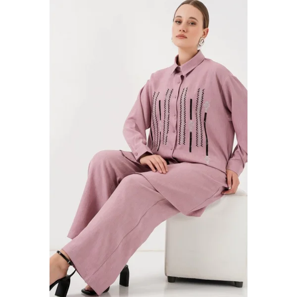 Desenli Tunik Pantolon İkili Takım 6720 - Gül Kurusu