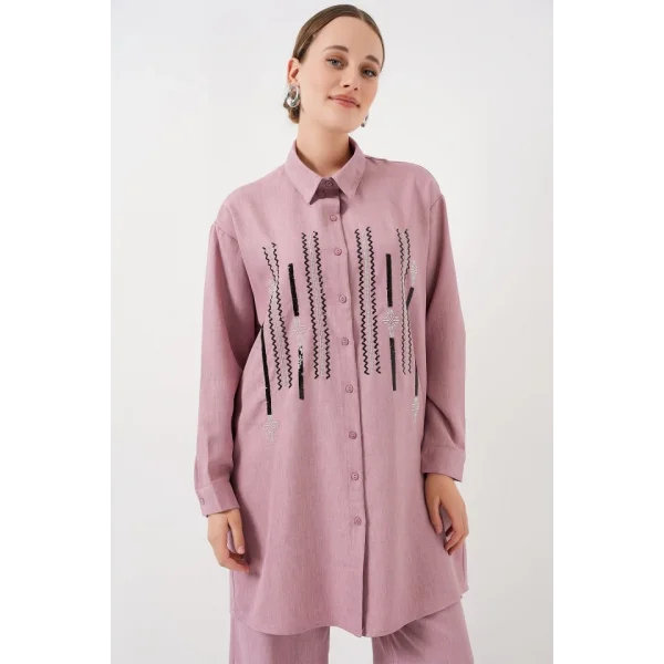 Desenli Tunik Pantolon İkili Takım 6720 - Gül Kurusu