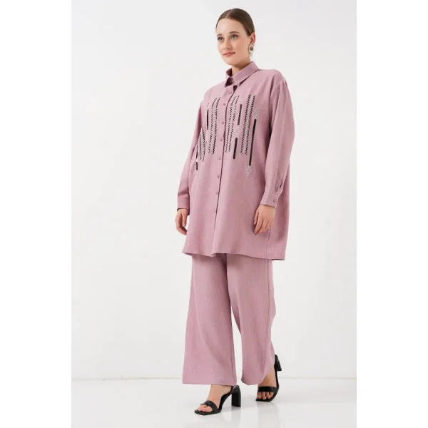 Desenli Tunik Pantolon İkili Takım 6720 - Gül Kurusu