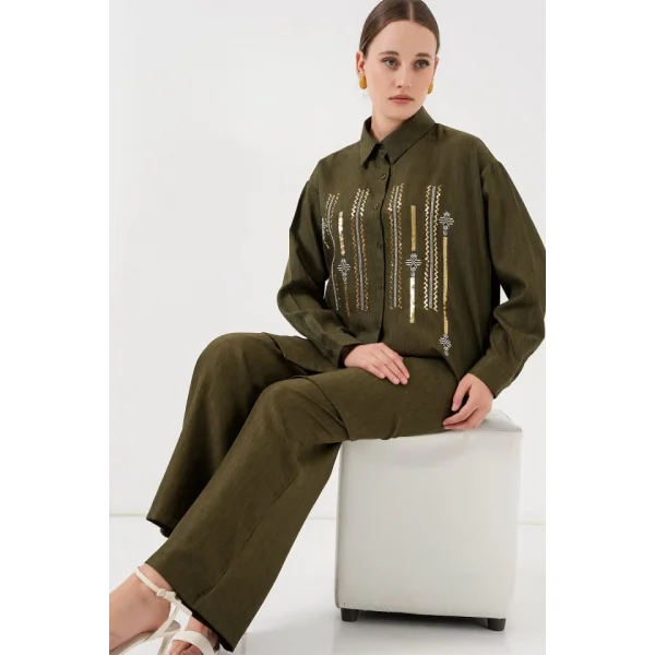 Desenli Tunik Pantolon İkili Takım 6720 - Haki