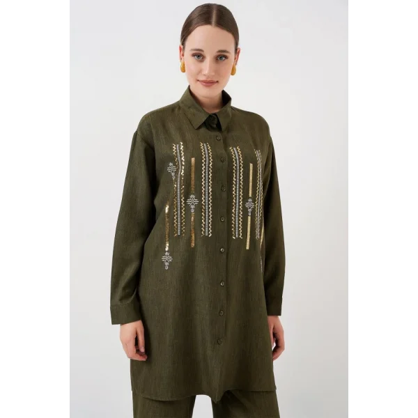 Desenli Tunik Pantolon İkili Takım 6720 - Haki