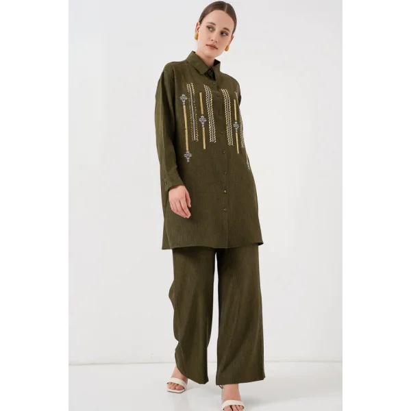 Desenli Tunik Pantolon İkili Takım 6720 - Haki