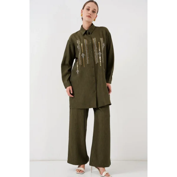 Desenli Tunik Pantolon İkili Takım 6720 - Haki