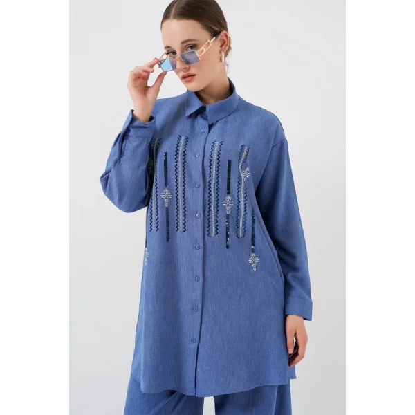 Desenli Tunik Pantolon İkili Takım 6720 - İndigo