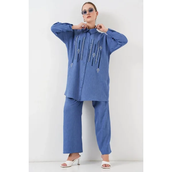 Desenli Tunik Pantolon İkili Takım 6720 - İndigo
