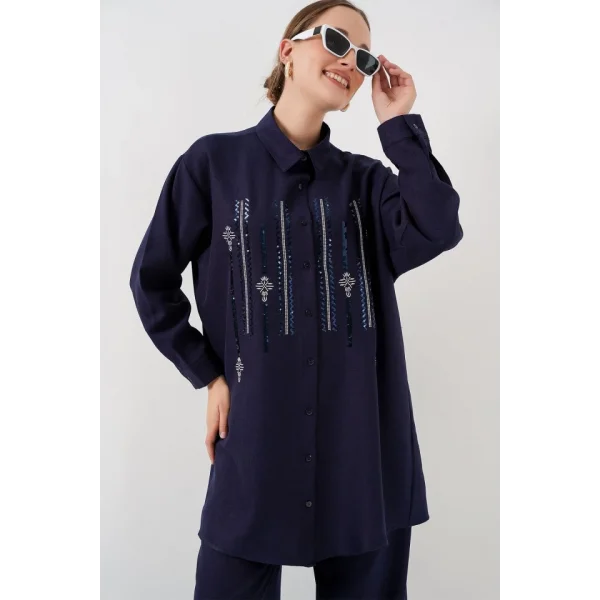 Desenli Tunik Pantolon İkili Takım 6720 - Lacivert