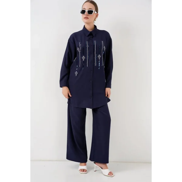 Desenli Tunik Pantolon İkili Takım 6720 - Lacivert