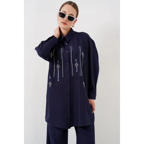 Desenli Tunik Pantolon İkili Takım 6720 - Lacivert