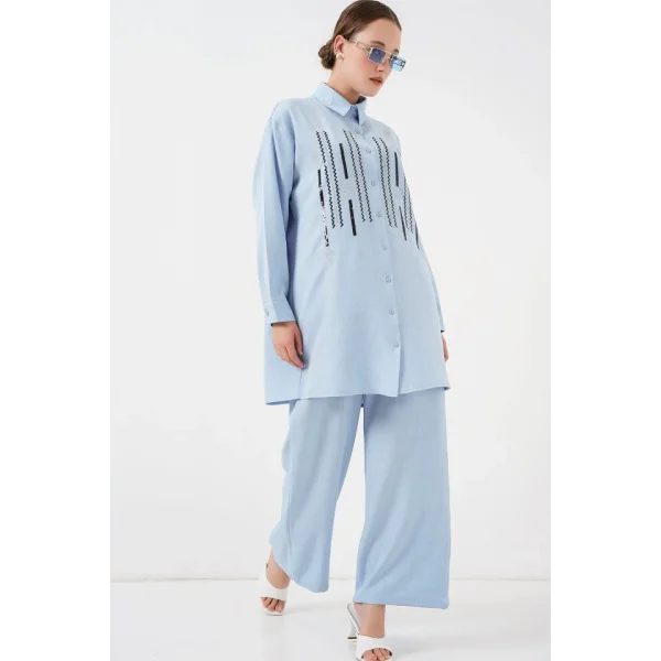 Desenli Tunik Pantolon İkili Takım 6720 - Mavi