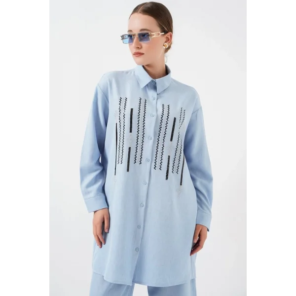 Desenli Tunik Pantolon İkili Takım 6720 - Mavi