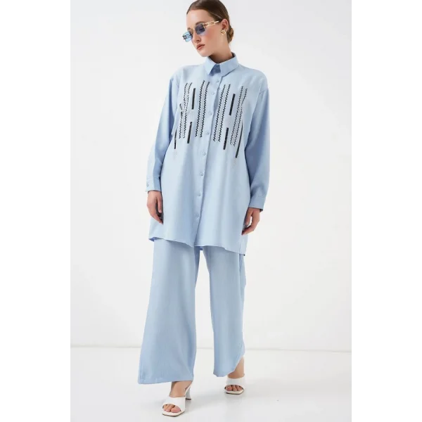 Desenli Tunik Pantolon İkili Takım 6720 - Mavi