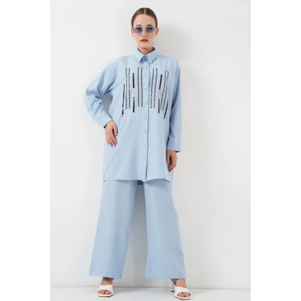 Desenli Tunik Pantolon İkili Takım 6720 - Mavi
