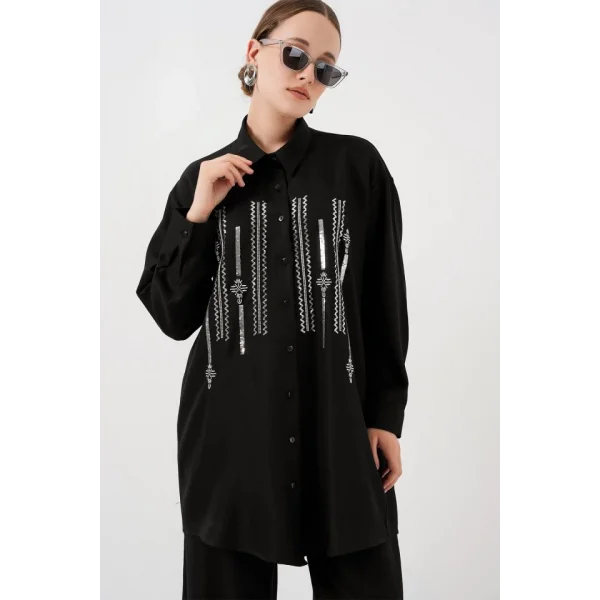 Desenli Tunik Pantolon İkili Takım 6720 - Siyah