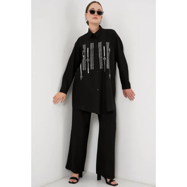 Desenli Tunik Pantolon İkili Takım 6720 - Siyah