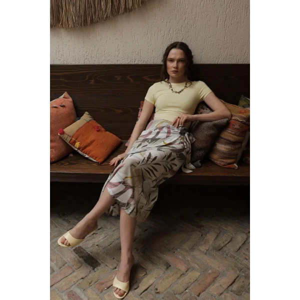 Desenli Viskon Etek - Gri