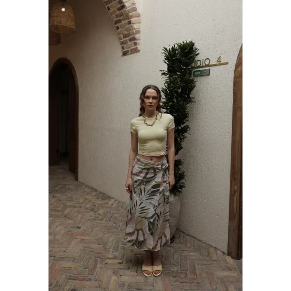 Desenli Viskon Etek - Gri