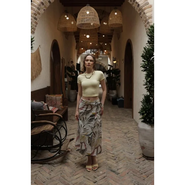 Desenli Viskon Etek - Gri