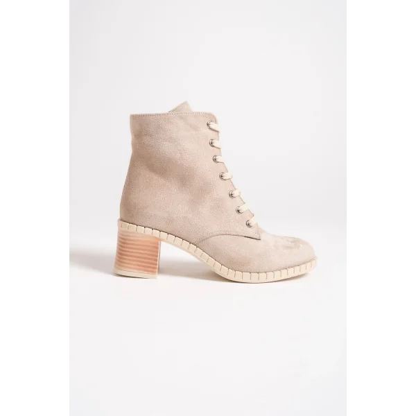 DIANA Bağcıklı Fermuarlı Ortopedik Taban Topuklu Süet Kadın Bot STT - Ten