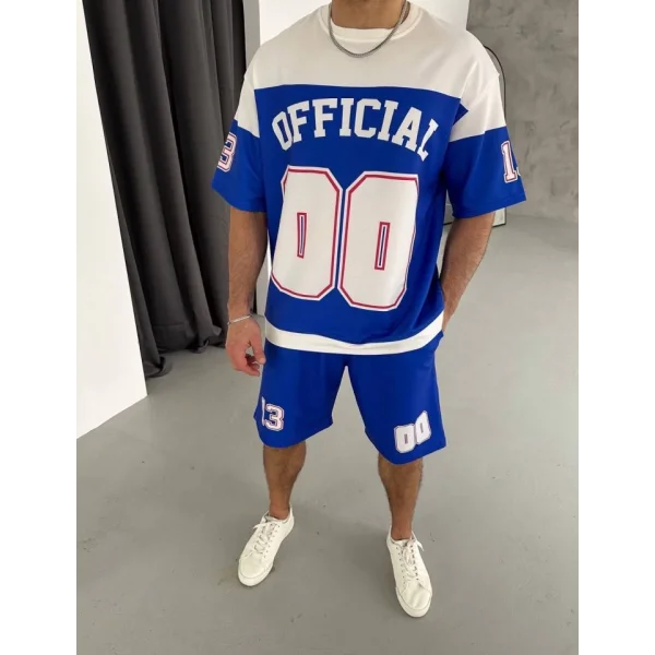 Dijital 00 Baskılı Şortlu Takım - Mavi