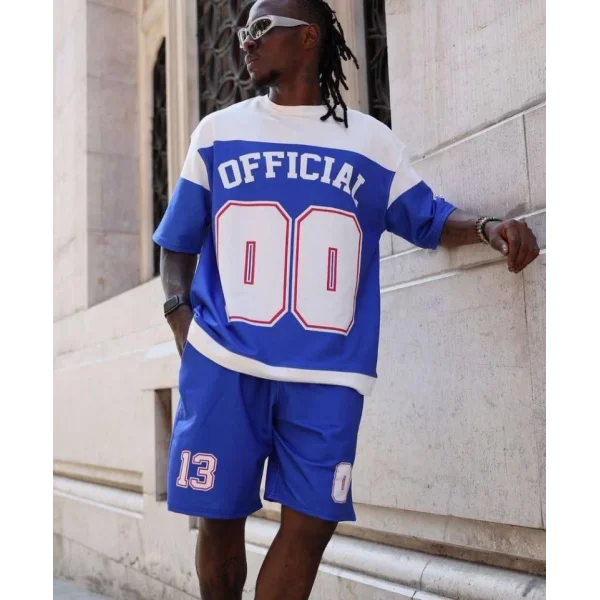 Dijital 00 Baskılı Şortlu Takım - Mavi