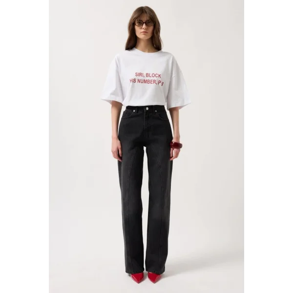 Dikiş Detay Geniş Paça Jean