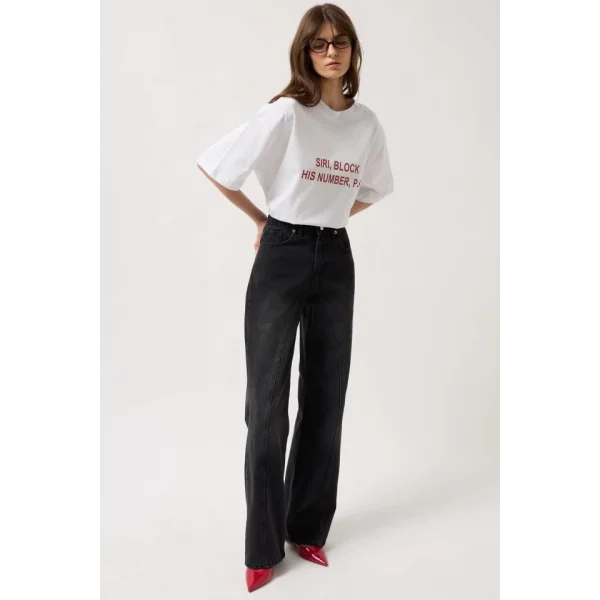 Dikiş Detay Geniş Paça Jean