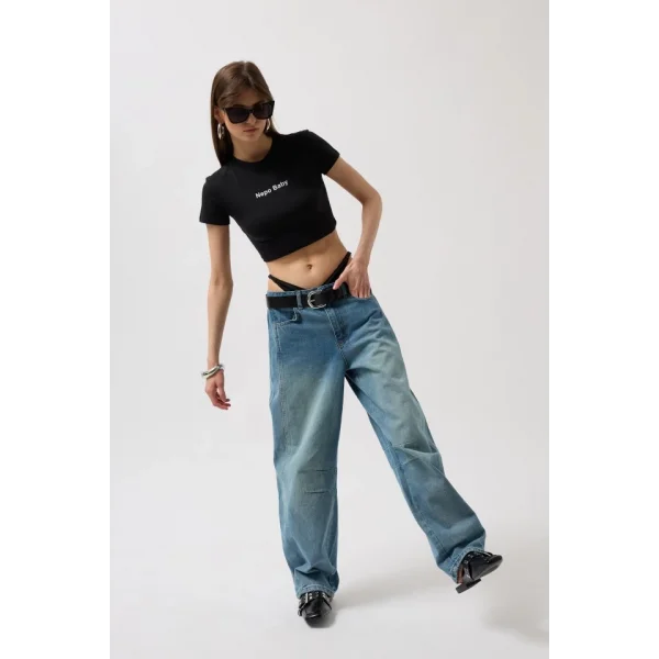 Dikiş Detay Wide Leg Jean