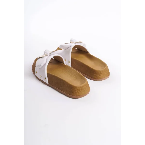 DILA Kalın ve Ortopedik Taban Ayıcıklı Saten Kadın Terlik  SKT - Beyaz