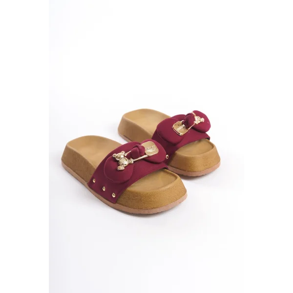 DILA Kalın ve Ortopedik Taban Ayıcıklı Saten Kadın Terlik  SKT - Bordo