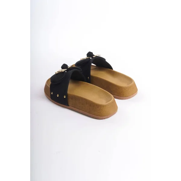 DILA Kalın ve Ortopedik Taban Ayıcıklı Saten Kadın Terlik  SKT - Siyah