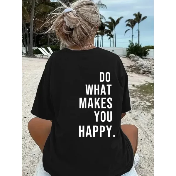 Do What Makes You Happy Unisex Linemen Oversize Baskılı T-shirt - Siyah