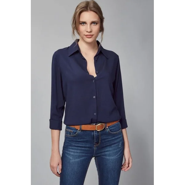 Dokuma Viskon KumaşEfsane Basic GömlekLacivert12 Renk 9 Bedenön 62Arka Orta Kısım 70 Cm